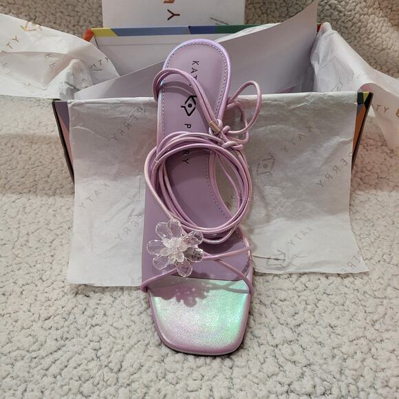 New Katy Perry Women's The Vivvian Flower Sandal Heeled Lavender Sandals sz 8.5 - Picture 3 of 6